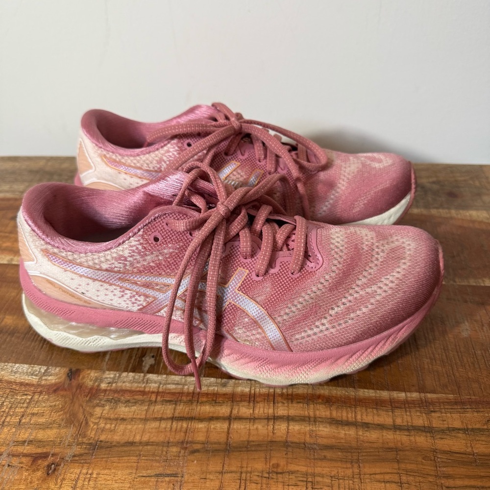Asics Gel-Nimbus 23 Pink Athletic Shoes, Women’s 7.5